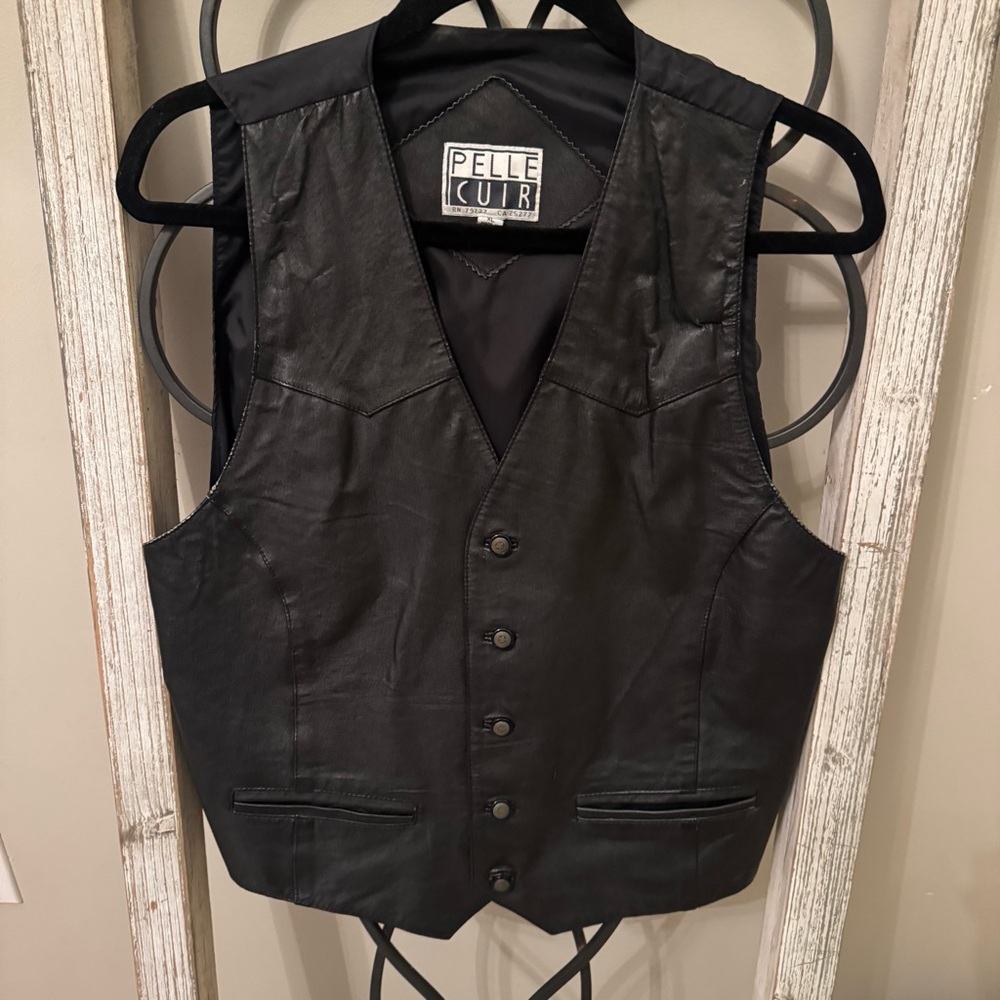 Black Leather Vest Mens‎ XL Western Biker Motorcycle 90s Vintage Pelle Cuir